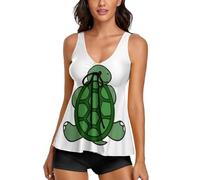 JiuPopular Trajes de baño para mujer, tankini de calavera de esqueleto rock and roll para mujer con pantalones cortos, trajes de baño para surf, buceo, Patrón de tortuga, L
