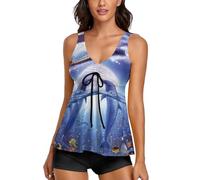 JiuPopular Trajes de baño para mujer, tankini de perro salchicha para mujer con pantalones cortos, trajes de baño para surf, buceo, Tren de delfín, 4XL