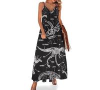 JiuPopular Vestido largo de verano para mujer, con estampado de huesos, de perro, con cuello en V, tirantes delgados, vestido de playa, Dinosaurios jurásicos, 4XL Alto