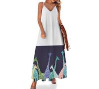 JiuPopular Vestido largo de verano para mujer, con estampado de huesos, de perro, con cuello en V, tirantes delgados, vestido de playa, Amantes de los fanáticos de la jirafa colorida, 5XL Alto