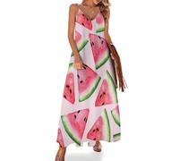 JiuPopular Vestido largo de verano para mujer, con estampado de huesos, de perro, con cuello en V, tirantes delgados, vestido de playa, Sandía afrutada, 4XL Alto