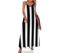 JiuPopular Vestido largo de verano para mujer, divertido vestido de verano para perro, bulldog, vestido de playa con cuello en V y tirantes delgados, Rayas negras., 3XL Alto
