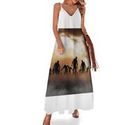 JiuPopular Vestido largo de verano para mujer, vestido de verano con calavera negra, cuello en V, tirantes delgados, vestido de playa, Zombies Dead Men Walking Body at Night, XL Alto