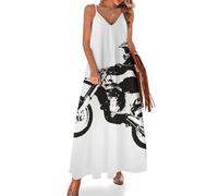 JiuPopular Vestido largo de verano para mujer, vestido de verano con estampado de pata de perro, cuello en V, tirantes delgados, vestido de, Motocross a la moda, 3XL Alto