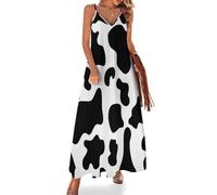 JiuPopular Vestido largo de verano para mujer, vestido de verano para perro galgo italiano, vestido de playa con cuello en V y tirantes delgados, Estampado de vaca negra, 3XL Alto