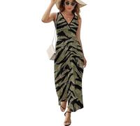 JiuPopular Vestido sin mangas, bonito vestido de chihuahua, vestido largo casual de verano con cuello en V para laydies, Camuflaje a rayas de tigre, 4XL