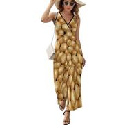 JiuPopular Vestido sin mangas, hermoso vestido de olas del océano, vestido largo casual de verano con cuello en V para laydies, Patatas frescas, XL