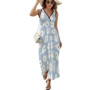 JiuPopular Vestido sin mangas, hermoso vestido de olas del océano, vestido largo casual de verano con cuello en V para laydies, Bichón, L