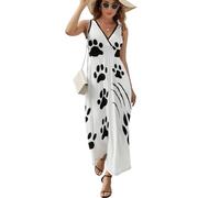 JiuPopular Vestido sin mangas, hermoso vestido de olas del océano, vestido largo casual de verano con cuello en V para laydies, huellas de pata de animales, M