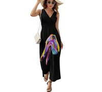 JiuPopular Vestido sin mangas, vestido colorido arcoíris, vestido largo casual de verano con cuello en V para laydies, Colorido perro galgo, L