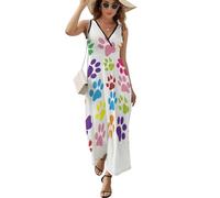 JiuPopular Vestido sin mangas, vestido de flor de cerezo, vestido largo casual de verano con cuello en V para laydies, Pata de perro, M