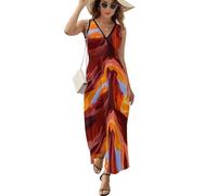 JiuPopular Vestido sin mangas, vestido de mariposas rosa brillante, vestido de verano con cuello en V, vestido largo casual para Laydies, Antelope Canyon, XXL