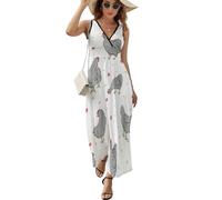 JiuPopular Vestido sin mangas, vestido de perro salchicha de Navidad, vestido largo casual de verano con cuello en V para laydies, Bonito pollo, L