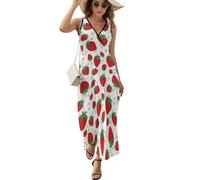 JiuPopular Vestido sin mangas, vestido floral de pastel y tetera, vestido largo casual de verano con cuello en V para laydies, Fresa, 4XL