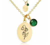 JIURUN Collar con nombre de flor de nacimiento, joyería personalizada, chapado en oro de 18 quilates, piedra natal de mes de nacimiento, collares hechos a mano, día de la madre, cumpleaños, día de San