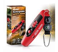 JIUSAIRUI Cuerno de oso de 120 dB para asustar a los osos, autodefensa para senderismo (recargable USB-C con luz de emergencia, rojo)