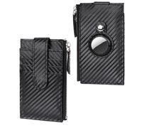 Jiusely AirTag - Cartera delgada para hombre con bloqueo RFID, con soporte para Airtag, de fibra de carbono, de piel, para hombre, Black, Talla única, Minimalista