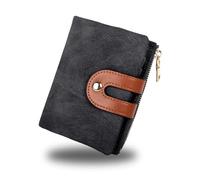 Jiusely Cartera pequeña de cuero plegable de 4 pa, Black, 12.5cm * 9.5cm * 2cm, Retro