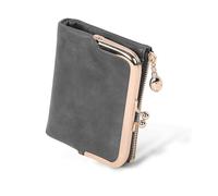 Jiusely Monederos de cuero para mujer, cartera plegable para mujer con protección RFID, cartera compacta con cierre de cremallera, gris, Retro