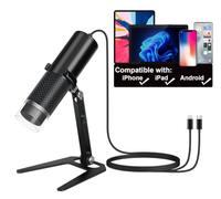 Jiusion Digital USB Microscopio Cámara para iPhone iPad Android Phone Tablet, 50 a 1000X Mobile Coin Adulto Estudiante Kid Scope Jewelers Loupe 1920x1440P Grabación con Soporte De Metal - No para PC