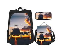 JIUTY Aircraft Plane at Sunset - Mochila escolar de 16 pulgadas con fiambrera, mochilas grandes para primaria preescolar, Black, Talla única, Juego de mochila escolar