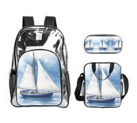 JIUTY Blue Sailboat 1 - Juego de mochila estampada 3 en 1 para eventos escolares, trabajo, estadio y transporte diario