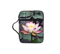 JIUTY Bolsa de mano con estampado de flor de loto blanca con asa resistente, funda protectora para culto a la iglesia y peregrinación