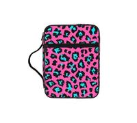 JIUTY Bonita bolsa de mano para Biblia con estampado de leopardo turquesa con asa resistente, funda protectora para culto a la iglesia y peregrinación