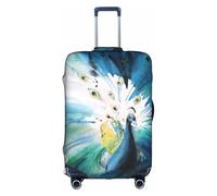 JIUTY Bonita funda de maleta grande con estampado de pavo real, funda elástica con impresión de doble cara, mantiene el equipaje cerrado, White, M