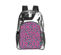 JIUTY Bonita mochila de seguridad transparente con estampado de leopardo turquesa de PVC, mochila escolar de viaje, bolsillo frontal, malla lateral, moderna utilidad