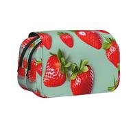 JIUTY Bonito estuche para lápices con estampado de fresas de gran capacidad, bolsa de papelería para niños con doble capa para escuela, oficina, universidad, Black, Talla única, Organizador de bolsas