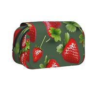 JIUTY Bonito estuche para lápices con estampado de fresas de gran capacidad, bolsa de papelería para niños con doble capa para escuela, oficina, universidad, Black, Talla única, Organizador de bolsas
