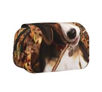 JIUTY Bonito estuche para lápices con impresión de Beagle de gran capacidad, bolsa de papelería para niños con doble capa para escuela, oficina, universidad, Black, Talla única, Organizador de bolsas