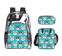 JIUTY Bonito juego de mochila estampada con gafas y bigotes de Corgi 3 en 1, bolsa transparente para la escuela, trabajo, eventos en estadio y transporte diario