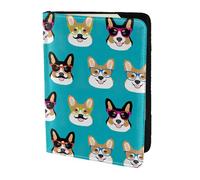 JIUTY Bonito soporte para pasaporte con estampado de gafas y bigotes de Corgi para mujeres y hombres, cartera de viaje de cuero vacuno, accesorios de cubierta de documentos de viaje, Black, Talla