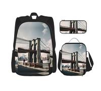 JIUTY Brooklyn Bridge S - Mochila escolar de 16 pulgadas con fiambrera, mochilas grandes para primaria y preescolar, Black, Talla única, Juego de mochila escolar
