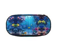 JIUTY Colorido diseño de océano, bonito estuche estético de gran capacidad con cremallera, organizador portátil de escritorio de oficina para adultos, Black, Talla única, Organizador de bolsas