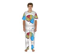 JIUTY Conjunto de ropa de casa para hombre con estampado de cerebro izquierdo y derecho, camiseta de cuello redondo, pantalones relajados, pijamas estampados, regalos para padres hermanos, Negro, L