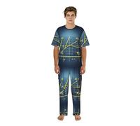 JIUTY Conjunto de ropa de casa para hombre con estampado de fórmula matemática, camiseta de cuello redondo, pantalones relajados, pijamas estampados, regalos para padres hermanos, Negro, S