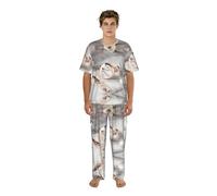 JIUTY Conjunto de ropa de casa para hombre con estampado de mármol blanco y oro rosa, camiseta de cuello redondo, pantalones relajados, pijamas estampados, regalos para padres hermanos, Negro, XXL