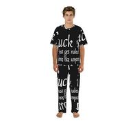 JIUTY Conjunto de ropa de casa para hombre con estampado en blanco y negro, camiseta de cuello redondo, pantalones relajados, pijamas estampados, regalos para padres hermanos, Negro, M