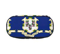 JIUTY Connecticut - Estuche para lápices con cremallera y diseño de bandera del estado de Connecticut, organizador portátil de escritorio de oficina para adultos, Black, Talla única, Organizador de