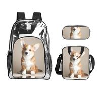 JIUTY Corgi Dog-Beige - Juego de mochila estampada 3 en 1, bolsa transparente para la escuela, trabajo, estadio y transporte diario