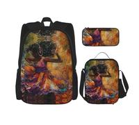 JIUTY Dance with Music - Mochila escolar de 16 pulgadas con fiambrera, mochilas grandes para primaria y preescolar, Black, Talla única, Juego de mochila escolar