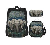 JIUTY Elephants Art - Mochila escolar de 16 pulgadas con fiambrera, mochilas grandes para primaria y preescolar, Black, Talla única, Juego de mochila escolar