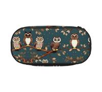 JIUTY Estuche con diseño de búhos en ramas de árbol, bonito estuche estético de gran capacidad con cremallera, organizador portátil de escritorio de oficina para adultos, Black, Talla única,