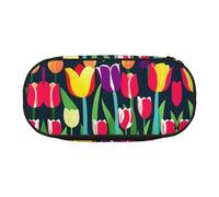 JIUTY Estuche de lápices con cremallera de gran capacidad estética de tulipanes coloridos, organizador portátil de escritorio de oficina para adultos, Negro, En storlek, Organizador de bolsas