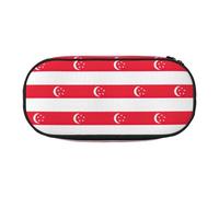 JIUTY Estuche para lápices con cremallera y diseño de bandera de Singapur, organizador portátil de escritorio de oficina para adultos, Black, Talla única, Organizador de bolsas