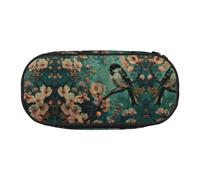 JIUTY Estuche para lápices con cremallera y diseño de flores y pájaros, organizador portátil de escritorio de oficina para adultos, Black, Talla única, Organizador de bolsas