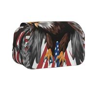 JIUTY Estuche para lápices de gran capacidad con diseño de águila con bandera de Estados Unidos, bolsa de papelería para niños con doble capa para escuela, oficina, universidad, Black, Talla única